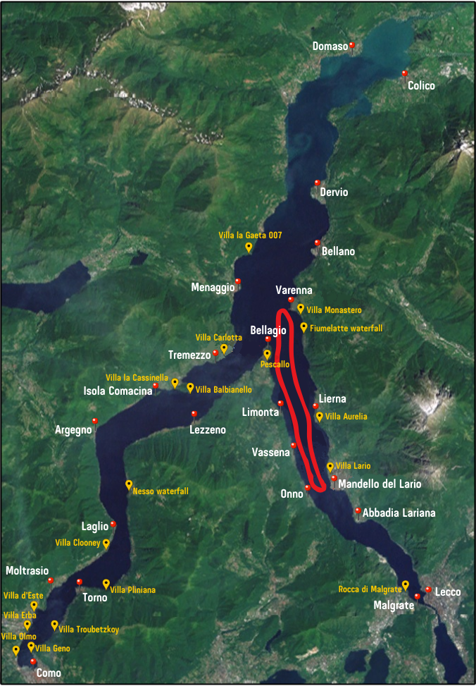 mappa tour in barca sul lago di como