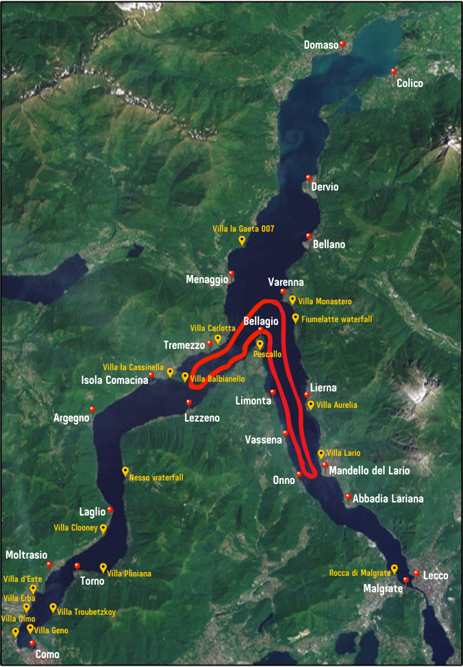 mappa tour in barca sul lago di como